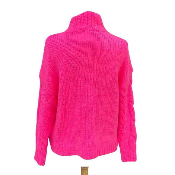 Anthropologie Cable Knit Chunky Oversized Sweater Sz M Neon Pink Barbiecore Wool - Picture 7 of 12